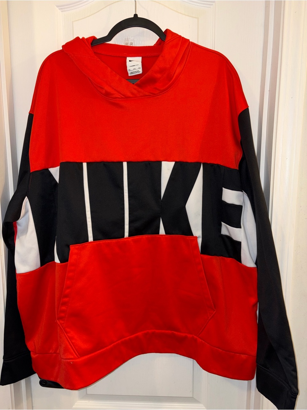 Nike Red, Black and White Colorblock Pullover Hoodie